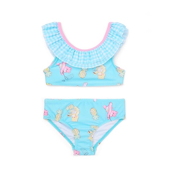 Care Bears Toddler Girls 2-Piece Blue Ruffle Bikini Swimsuit UPF 50+ - Picture 1 of 8